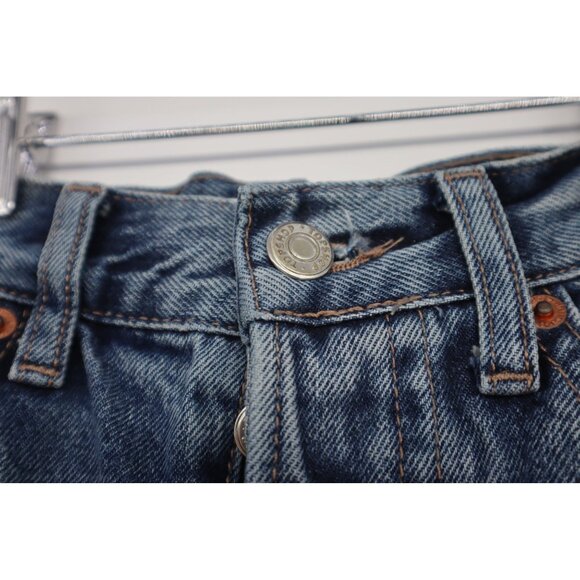 Topshop Blue Distressed High-Rise Mom Jeans W26 L30 Button Fly Denim Pants - Picture 6 of 14